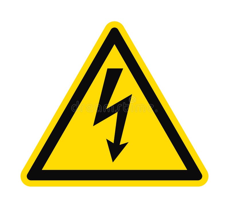 Flat icon danger high voltage. Black arrow in yellow triangle on white background. Vector illustration. Flat icon danger high voltage. Black arrow in yellow triangle on white background. Vector illustration.