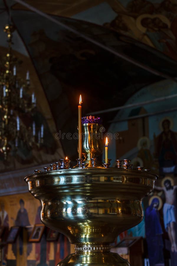 Altar with Burning Candles. Stock Photo Image of christianity