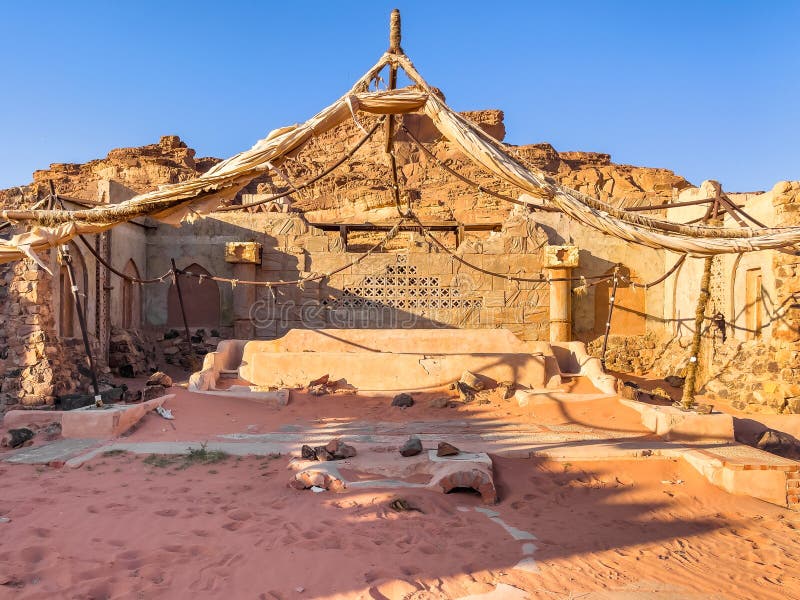 Abadoned bedouin altar in the middle of the desert under the blue sky. Nabatean altar. Historic places in jordan. Abadoned bedouin altar in the middle of the desert under the blue sky. Nabatean altar. Historic places in jordan