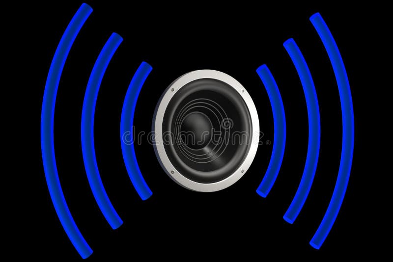 Speaker with sound waves isolated over a black background. This is a 3D rendered picture. Speaker with sound waves isolated over a black background. This is a 3D rendered picture.