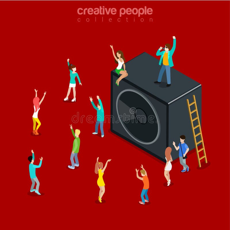 Altavoz de la demostración de la música del tiempo del partido que baila el vector isométrico plano 3d libre illustration Altavoz de la demostración de la música del tiempo del partido que baila el vector isométrico plano 3d libre illustration