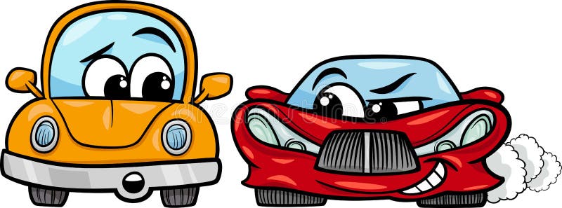 Cartoon Illustration of Malicious Sports Car and Retro Automobile. Cartoon Illustration of Malicious Sports Car and Retro Automobile