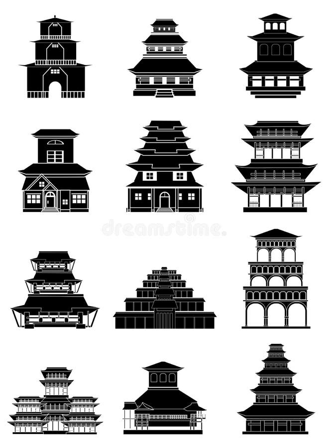 Alte chinesische Gebäudeikonen eingestellt lizenzfreie abbildung Alte chinesische Gebäudeikonen eingestellt lizenzfreie abbildung