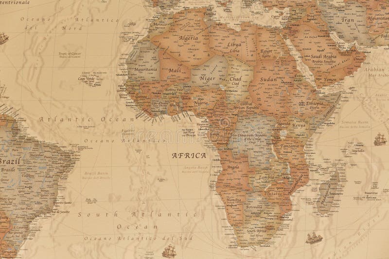 Ancient geographic map of Africa with names of the countries. Ancient geographic map of Africa with names of the countries