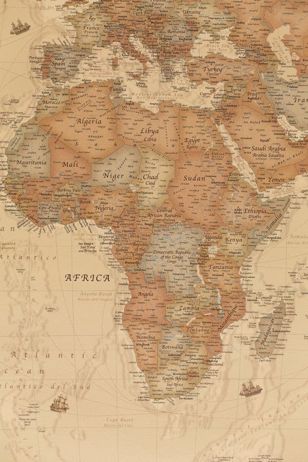 Ancient geographic map of Africa with names of the countries. Ancient geographic map of Africa with names of the countries