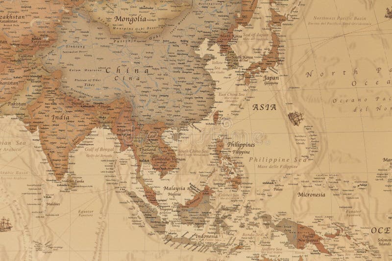 Ancient geographic map of Asia with names of the countries. Ancient geographic map of Asia with names of the countries