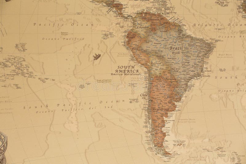 Ancient geographic map of south America with names of the countries. Ancient geographic map of south America with names of the countries