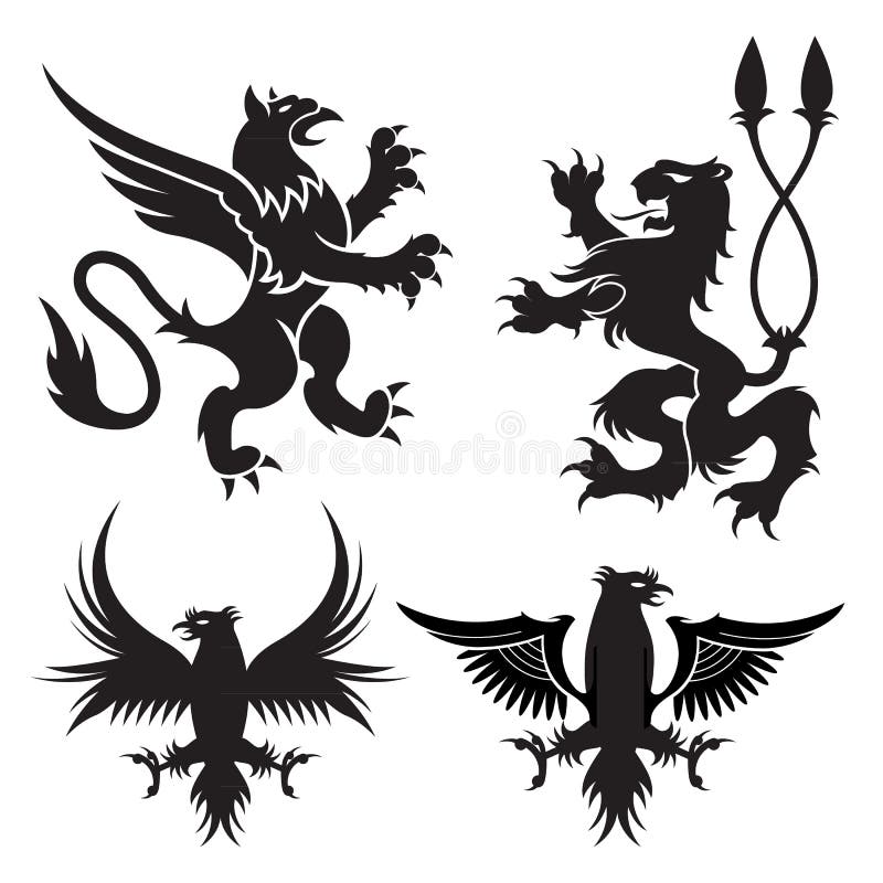 Alte heraldische Greifsymbole von schwarzen majestätischen Tieren mit Körper des Löwes, der Engelsflügel und der Adlerköpfe Für h vektor abbildung Alte heraldische Greifsymbole von schwarzen majestätischen Tieren mit Körper des Löwes, der Engelsflügel und der Adlerköpfe Für h vektor abbildung
