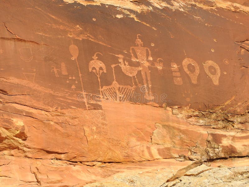 Alte Petroglyphen in Utah Wolfman-Platte lizenzfreies stockfoto