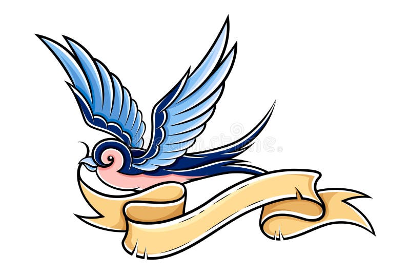 Alte Schulblaue Schwalbenholdingfahne oder -band in seiner Schnabelvektorillustration