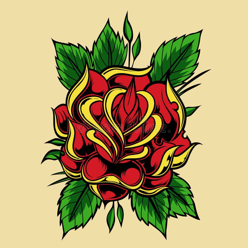 Alte Schulvektorentwurfsillustration Rose Tattoos lizenzfreie abbildung Alte Schulvektorentwurfsillustration Rose Tattoos lizenzfreie abbildung