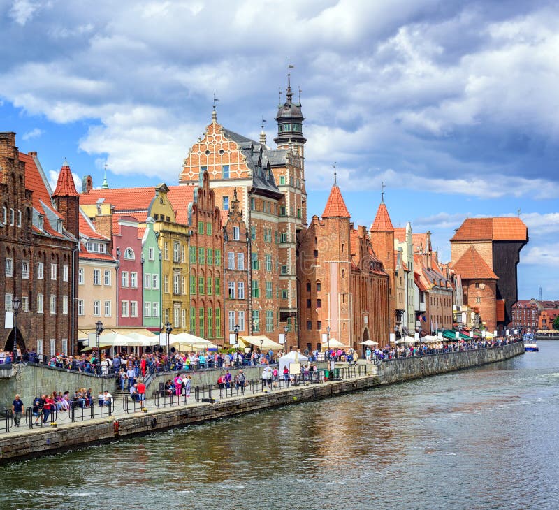 Alte Stadt von Gdansk auf Motlawa-Fluss, Polen stockfotografie Alte Stadt von Gdansk auf Motlawa-Fluss, Polen stockfotografie