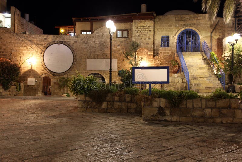 Alte Straße von Jaffa, Tel Aviv in der Nacht, stockfotos Alte Straße von Jaffa, Tel Aviv in der Nacht, stockfotos