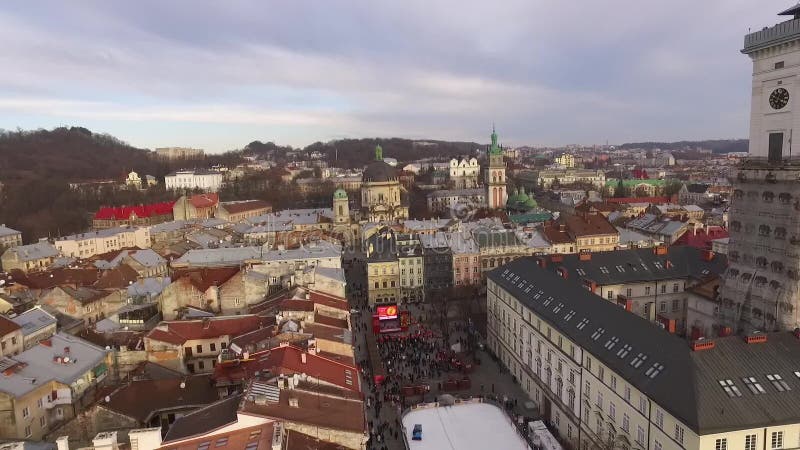 Alte von der Luftstadt Lemberg, Ukraine Zentrales Teil der alten Stadt Europäische Stadt Dicht bevölkerte Bereiche der Stadt Rath