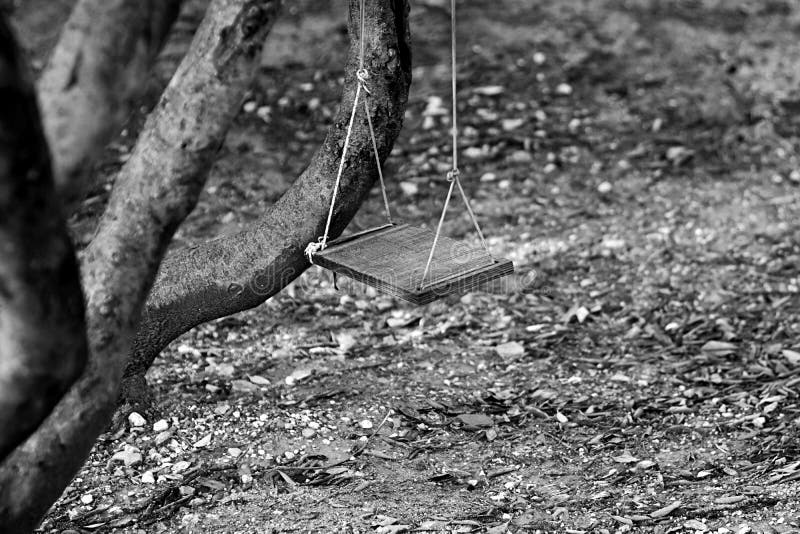 Alter, aus Holz gepflegter Garten, der von einem großen Baum im Park hängt / Konzeptuelles Bild von Nostalgie und Kindheit lizenzfreie stockbilder Alter, aus Holz gepflegter Garten, der von einem großen Baum im Park hängt / Konzeptuelles Bild von Nostalgie und Kindheit lizenzfreie stockbilder