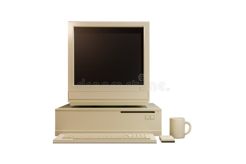 Alter Computer in Weiß isoliert lizenzfreie abbildung