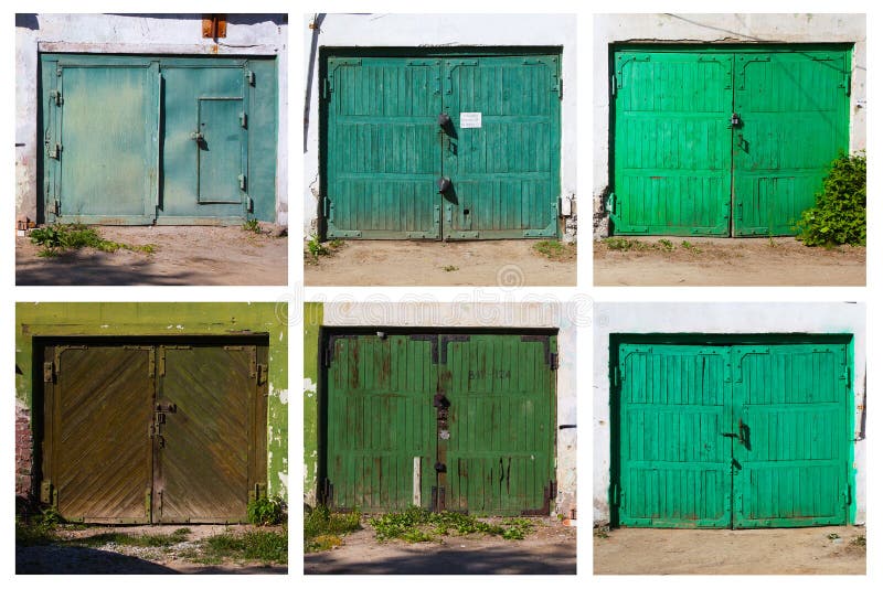 Alter Garagentor, Sechs Bilder Stockfoto - Bild von gatter