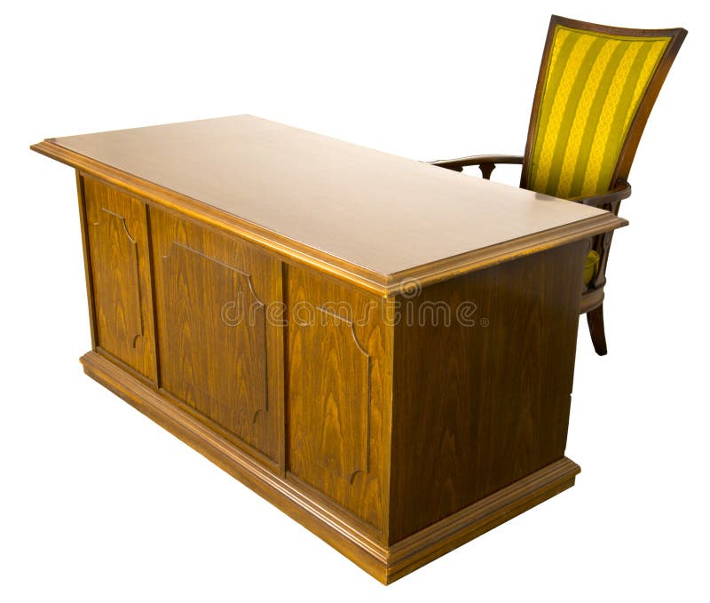 Alter Geschäftslokal-Schreibtisch und Stuhl getrennt