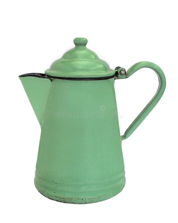 Alter grüner Decklackkaffepotentiometer getrennt stockfoto Alter grüner Decklackkaffepotentiometer getrennt stockfoto