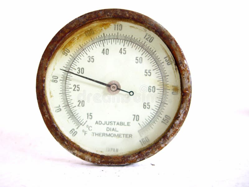 Old adjustable dial thermometer on white background. Old adjustable dial thermometer on white background