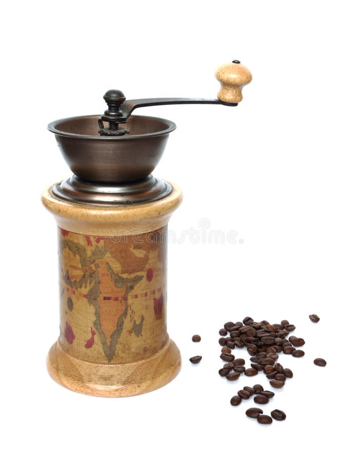 Alter Kaffeeschleifer auf weißem Hintergrund lizenzfreie stockfotografie Alter Kaffeeschleifer auf weißem Hintergrund lizenzfreie stockfotografie