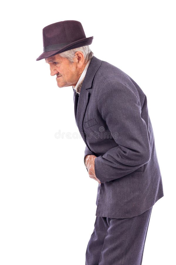 Alter Mann mit den Magenschmerz lizenzfreie stockfotografie