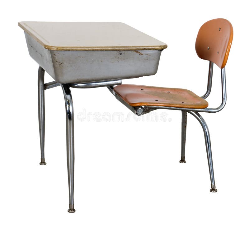 Alter Retro- Schule-Schreibtisch getrennt auf Weiß