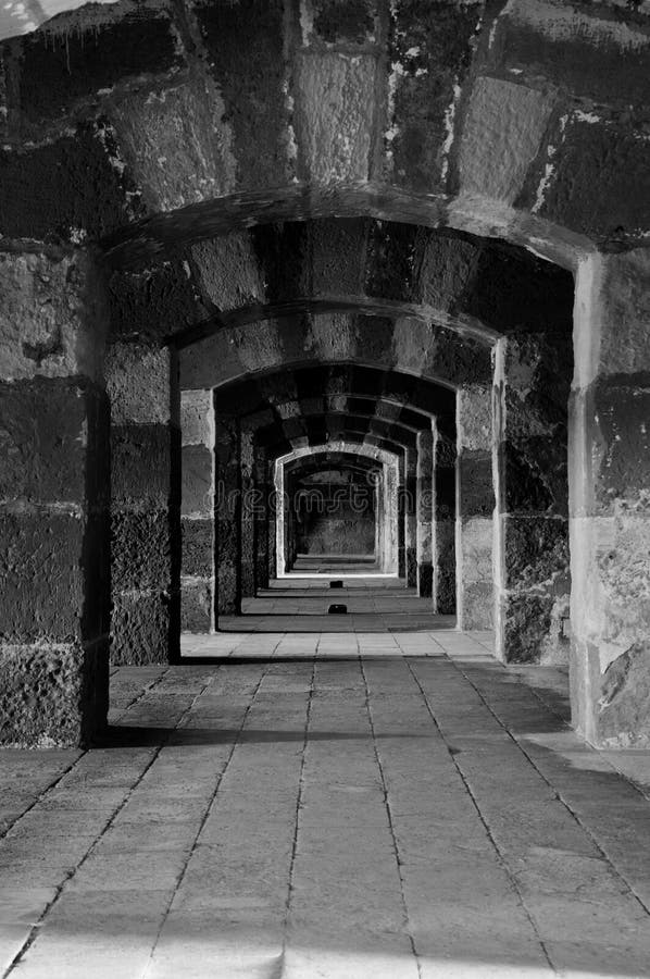 Black and White Ancient Castle Passageway. Black and White Ancient Castle Passageway