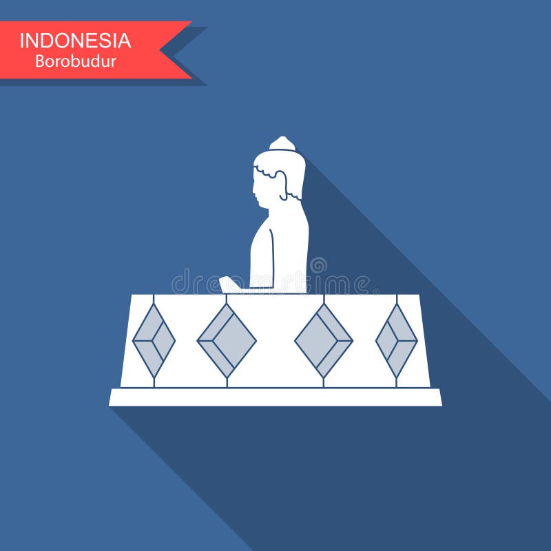 Alter Tempel Indonesier Borobudur Flache Ikone mit langem Schatten stock abbildung