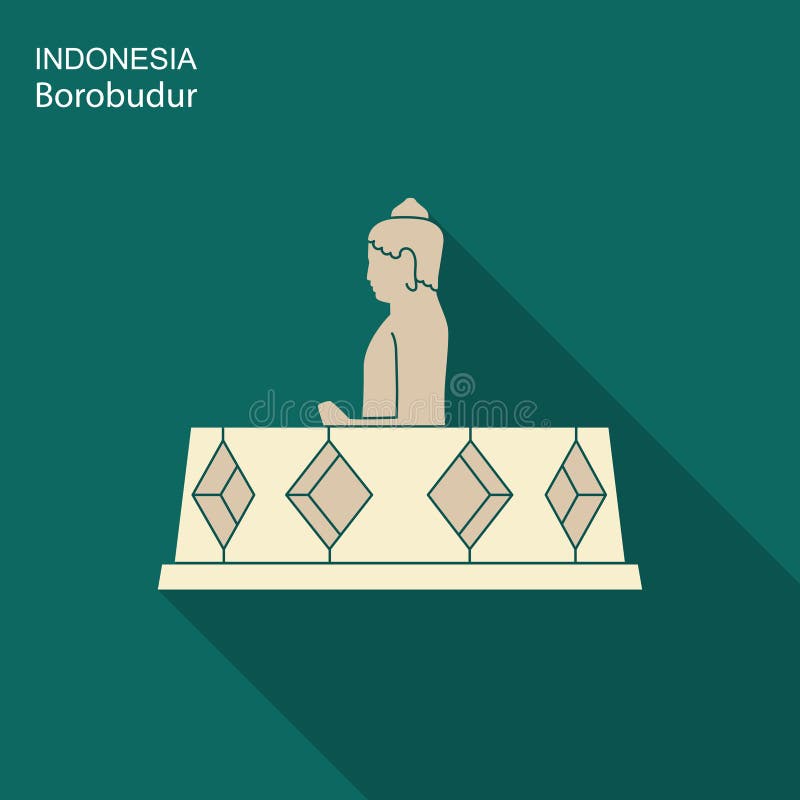 Alter Tempel Indonesier Borobudur Flache Ikone mit langem Schatten lizenzfreie abbildung