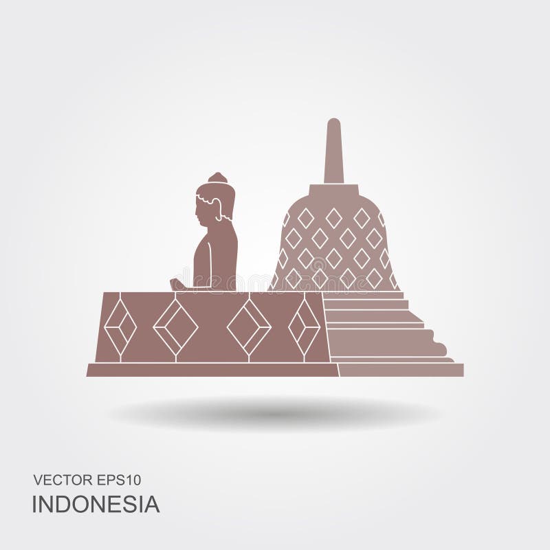 Alter Tempel Indonesier Borobudur Flache Ikone mit Schatten lizenzfreie abbildung