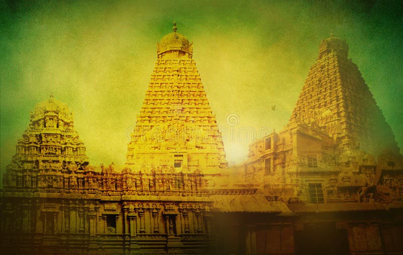 Alter Tempel Tamil Nadu tanjore großer Tempel brihadeshwara Tempel in strukturierten Hintergrund der Tamil- Nadutempelschmutz-Gerä lizenzfreie abbildung