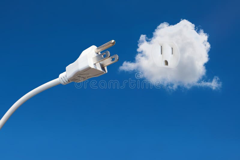 Power cord reaching up to a power outlet set in a cloud representing clean alternative energy / wind power. Power cord reaching up to a power outlet set in a cloud representing clean alternative energy / wind power