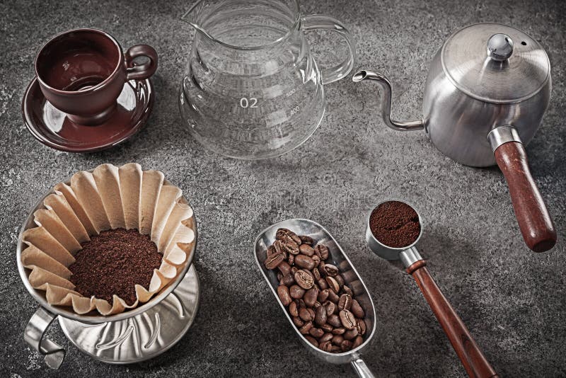 Alternative Coffee Brewing Set. Preparing To Making Fresh Drink Stock Photo Image of glass