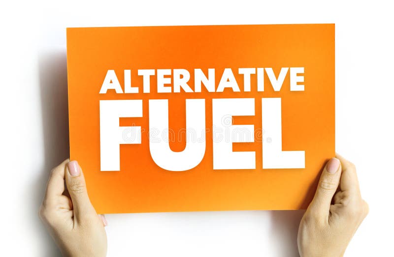 ALTERNATIVE FUEL text on card held by hands, concept of renewable energy and eco-friendly power solutions vector illustration