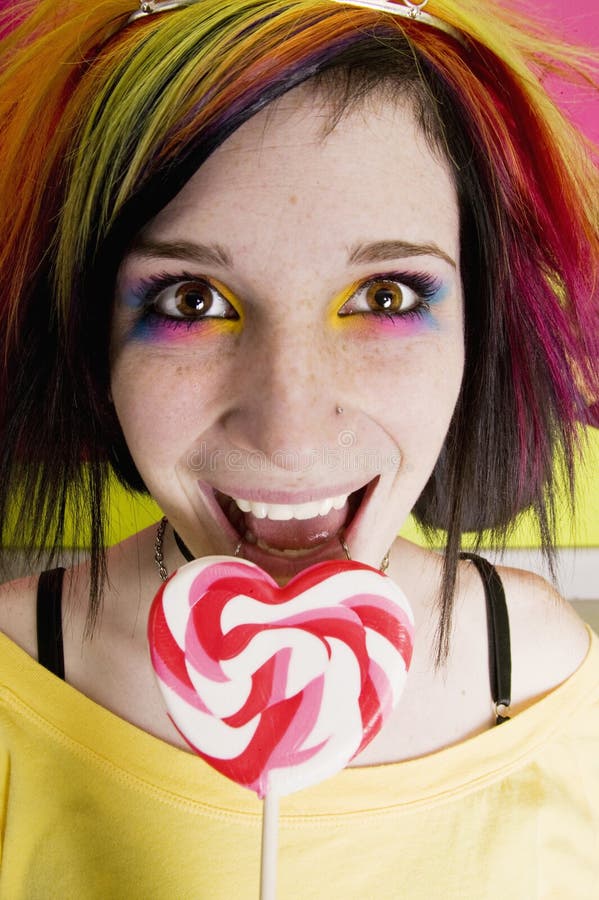 Alternative Girl with a Heart Lollipop