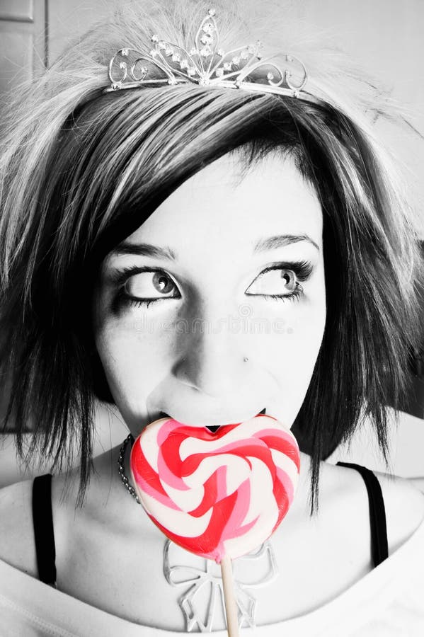 Alternative Girl with a Heart Lollipop