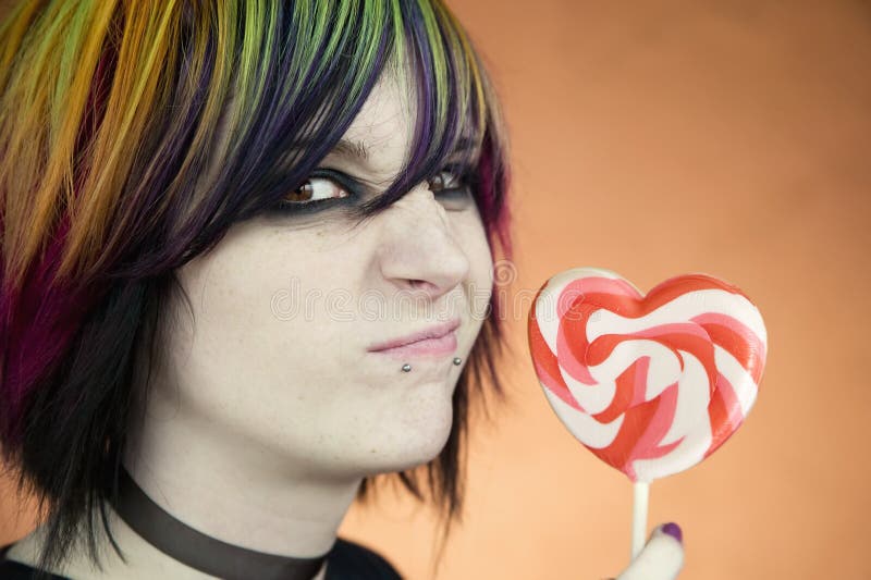 Alternative Girl with a Heart Lollipop