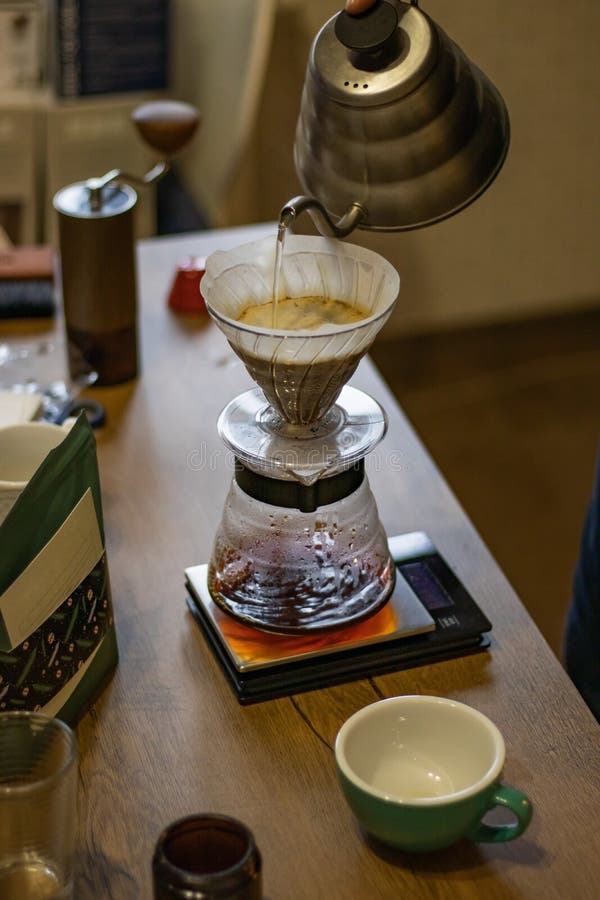 Alternative Manual Coffee Brewing Method. Transparent Glass Pour Over