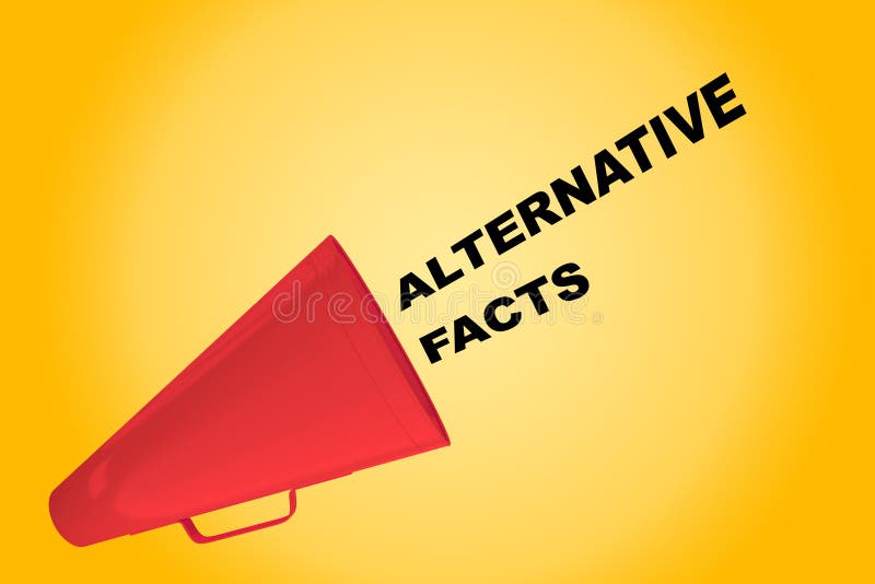 3D illustration of ALTERNATIVE FACTS title flowing from a loudspeaker. 3D illustration of ALTERNATIVE FACTS title flowing from a loudspeaker