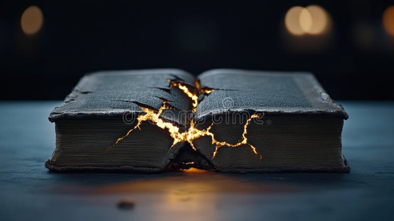 Altes Buch mit leuchtenden Rissen dunkler Hintergrund mystische Atmosphäre lizenzfreie abbildung