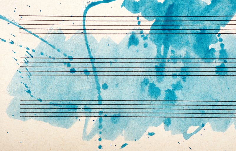 Altes Musikblatt mit blauer Aquarellfarbe Blues-Musikkonzept Abstrakter blauer Aquarellhintergrund