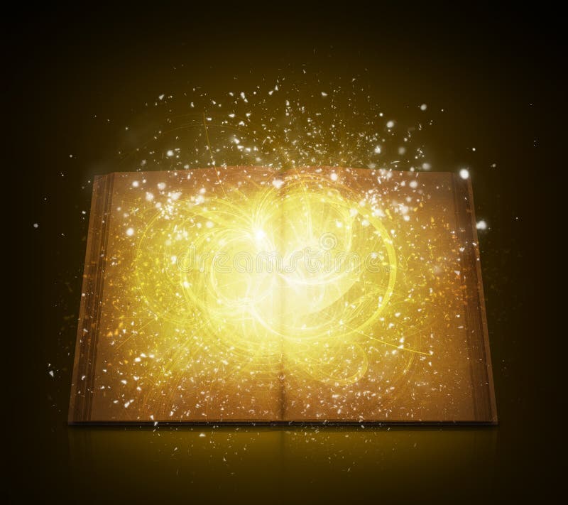 Altes offenes Buch mit magischem Licht und Sternschnuppen lizenzfreie abbildung Altes offenes Buch mit magischem Licht und Sternschnuppen lizenzfreie abbildung