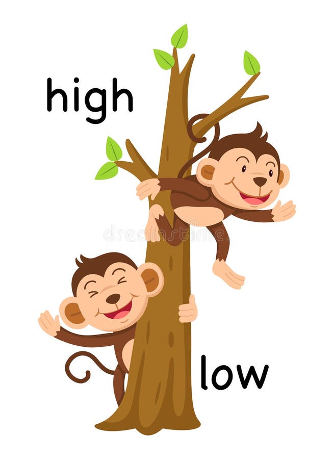 Opposite words high and low vector illustration. Opposite words high and low vector illustration