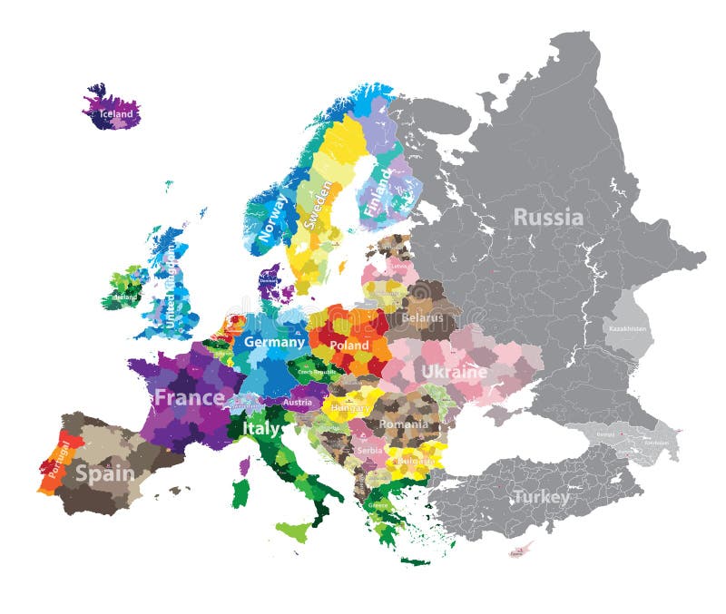 Alto mapa detallado de las regiones de los países de Europa