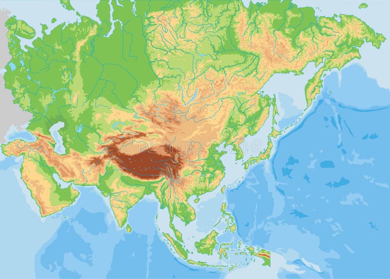 Alto mapa físico detallado de Asia