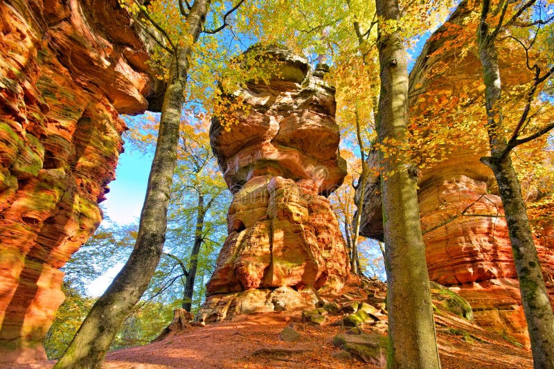 Altschlossfelsen rock in Dahn Rockland, Germany