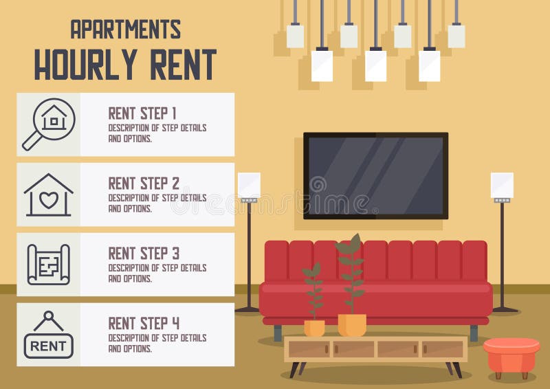 Apartments Hourly Rent. Advertising and Property Service. Real Estate Agency Concept. Rental Agreement. House Rent, Buying Property, Flat demonstration. Vector Flat Illustration. Apartments Hourly Rent. Advertising and Property Service. Real Estate Agency Concept. Rental Agreement. House Rent, Buying Property, Flat demonstration. Vector Flat Illustration.