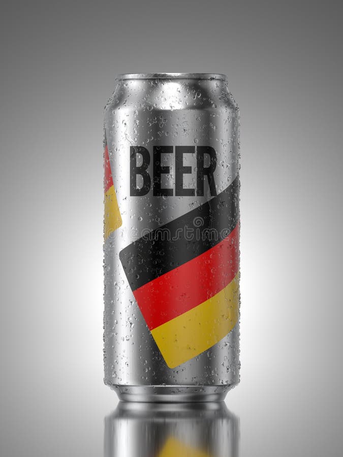 Aluminium Beer Can with Water Drops and American Theme Stock