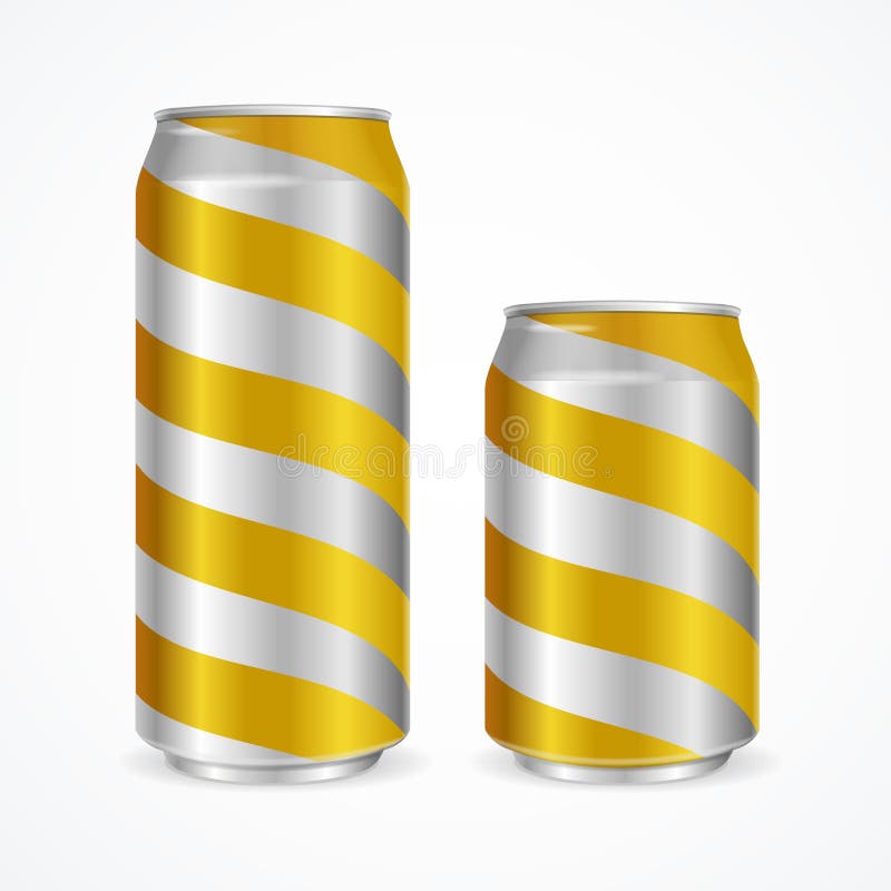 Aluminium Cans with Yellow Stripes. Vector illustration